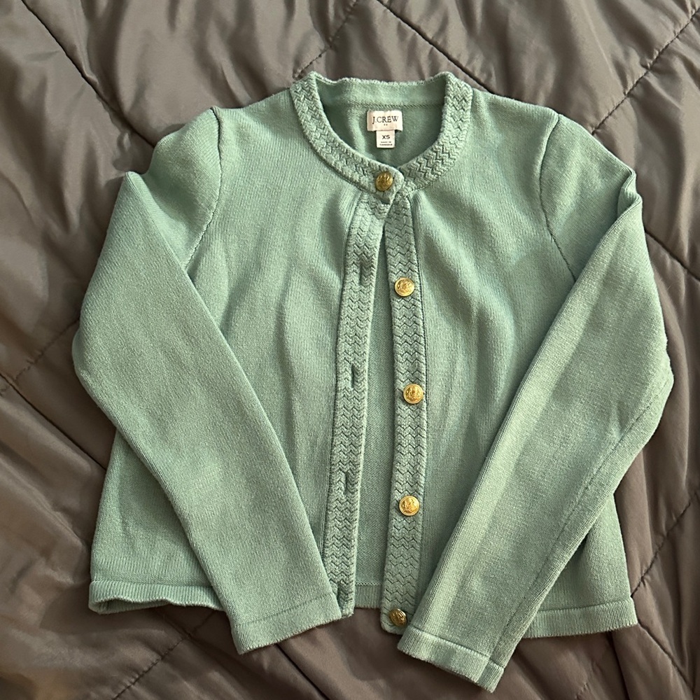 J. Crew Mint Green Crewneck Button Cardigan